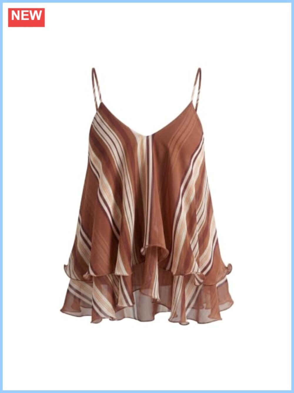 Boho Striped Ruffled Cami Tank Top Babydoll Adjustable Spaghetti Strap